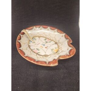 Vintage Hand hand-painted Trinket Dish Made In Japan‎ Floral Raised Gold Trim